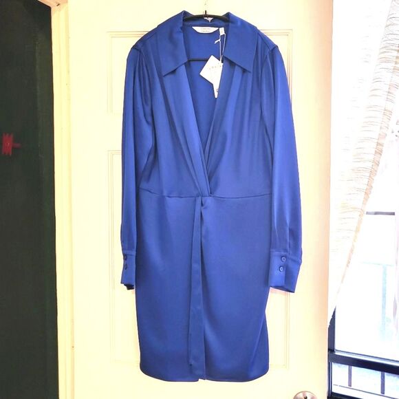 & Other Stories Satin Dress Twist Front Mini Bright Blue NEW 12 Large - Picture 2 of 10